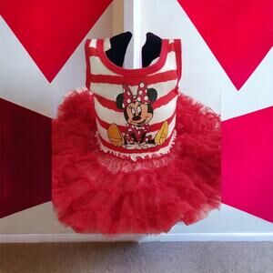 Disney Parks Baby Girl Minnie Mouse Tutu Dress Red White Size 3-6 months NWT